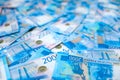 A lot of russian money banknotes of roubles, background Royalty Free Stock Photo