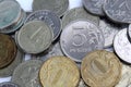 A lot of Russian money in the form of coins are in one pile. Royalty Free Stock Photo