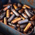 A lot of rusty used batteries