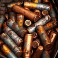 A lot of rusty used batteries