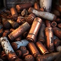 A lot of rusty used batteries