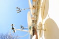 A lot of satellite dishes mounted on the wall Royalty Free Stock Photo