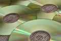 Lot of shiny compact discs in side wiew Royalty Free Stock Photo