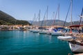 8.28.2014 - A lot of ships in Fiscardo village port. Kefalonia island, Greece Royalty Free Stock Photo