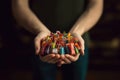 A lot of shopping bag in female hands. Over consumption. Generative AI Royalty Free Stock Photo