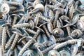 A lot of small silver screws are in a big chaotic pile Royalty Free Stock Photo