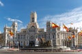 A lot of Spanish flags in Plaza Cibeles in Madrid, Spain. Royalty Free Stock Photo
