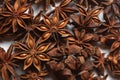 A lot of star anise on a white background close-up Royalty Free Stock Photo