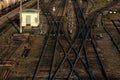 A lot of tangled rail rails, top view. Sort Facility