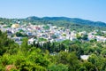 A lot of tiny colorful houses on the rocky shore of Mediterrenean sea in the Greek island of Rhodes in Dodekanisos archipelago. Royalty Free Stock Photo