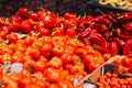 A lot of tomatoes in boxes in the store. Royalty Free Stock Photo