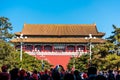 A lot of tourists at the entrance of palace museum, also called the Forbidden City, the former royal palace of Ming dynasty