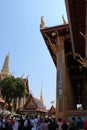 A lot of tourists in the yard of Wat Phra Kaew temple complex in Bangkok, Thailand Royalty Free Stock Photo