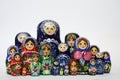 Lot of traditional Russian matryoshka dolls on white Royalty Free Stock Photo