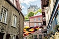 Lot of Umbrellas in Petit Champlain street Quebec city, Canada