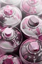 A lot of used spray cans of paint close-up. Dirty and smeared cans for drawing graffiti. The concept of a sweeping and careless d Royalty Free Stock Photo