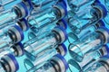 Lot of vaccine glass vials on blue background 3d rendering