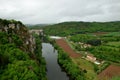 Lot valley in Saint-Cirq-Lapopie in a cloudy day Royalty Free Stock Photo