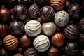 A lot of variety chocolate candies, pralines and truffles. Sweet food background