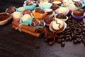 a lot of variety chocolate pralines, belgian confectionery gourmet chocolate.