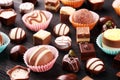 A lot of variety chocolate pralines, belgian confectionery gourmet chocolate Royalty Free Stock Photo