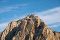 A lot of vultures circling around a mountain called the gypsy's jump (Salto del Gitano) in the Monfrague