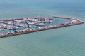 A lot of white boats and yachts moored in Yacht harbor. Yacht harbor in blue sunset light, luxury summer cruise, leisure time, act Royalty Free Stock Photo