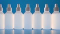 A lot of white bottles with liquid. Disinfectant or medikamente in white bottles Royalty Free Stock Photo