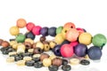 Colorful wooden bead isolated on grey wood Royalty Free Stock Photo