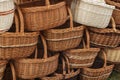 A lot of wicker baskets. Full frame shot of handmade baskets on the market