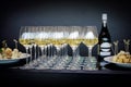 A lot of wine glasses with a cool delicious champagne or white wine at the bar Royalty Free Stock Photo