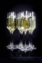 A lot of wine glasses with a cool delicious champagne or white wine at the bar Royalty Free Stock Photo