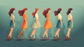 a lot of women alking in a row, sketch artstyle, ai generated image