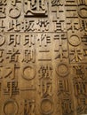 A lot of woodcut Chinese characters together, quick character is close-up. Royalty Free Stock Photo