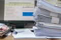 Lot of work document paper on the desk office Royalty Free Stock Photo