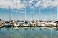 A lot of yachts parking in harbor at the Fisherman`s Wharf Pier 39 marina in San Francisco, California, United States of America