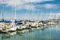 A lot of yachts parking in harbor at the Fisherman`s Wharf Pier 39 marina in San Francisco, California, United States of America