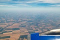 A lot of yellow and green fields. View from the airplane window Royalty Free Stock Photo