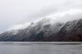 Winter view from the ferry boat from Lote to Anda, Norway, Europe