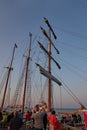 Binz, Germany - July 22, 2021 - The Loth LoriÃÂ«n is a three-masted barquentine flying the Dutch flag at dusk