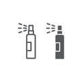 Lotion spray line and glyph icon, hairdressing and sprayer, bottle spray sign, vector graphics, a linear pattern on a