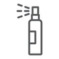 Lotion spray line icon, hairdressing and sprayer, bottle spray sign, vector graphics, a linear pattern on a white