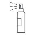 Lotion spray thin line icon, hairdressing and sprayer, bottle spray sign, vector graphics, a linear pattern on a white