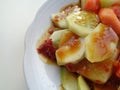 Lotis buah or rujak sweat, sour, spicy and fresh. fruit with hot chili paste. indonesian traditional fruit salad