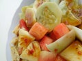 Lotis buah or rujak sweat, sour, spicy and fresh. fruit with hot chili paste. indonesian traditional fruit salad