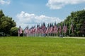 Lots of American flags. Traditions of Celebrating Memorial Day, Independence Day and Veterans Day in the United States Royalty Free Stock Photo