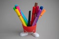 Lots of assorted colors marker pens isolated on gray background Royalty Free Stock Photo