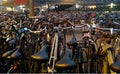 Lots of bicycles parked together in chaos in Holland, in Amsterdam Royalty Free Stock Photo