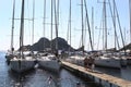 Lots of boats are moored to the pier in Ãâ¡iftlik bay. Royalty Free Stock Photo