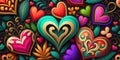 Lots of bright hearts of different colors on a colored background. Love and heart